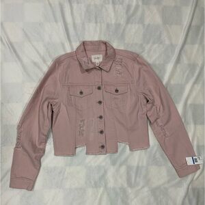 NWT Jessica Simpson Denim Distressed Cropped Jean Jacket Rose Women Size XL